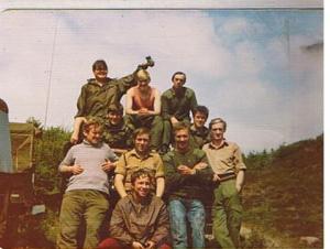 Top to bottom: Zak Tracey, Derek Nicholson, John Rowley, Mick Bush, Sandy Shaw, Dave Crisp (RCT), Jim Farrell, Me, The chef, an u/k RCT driver
